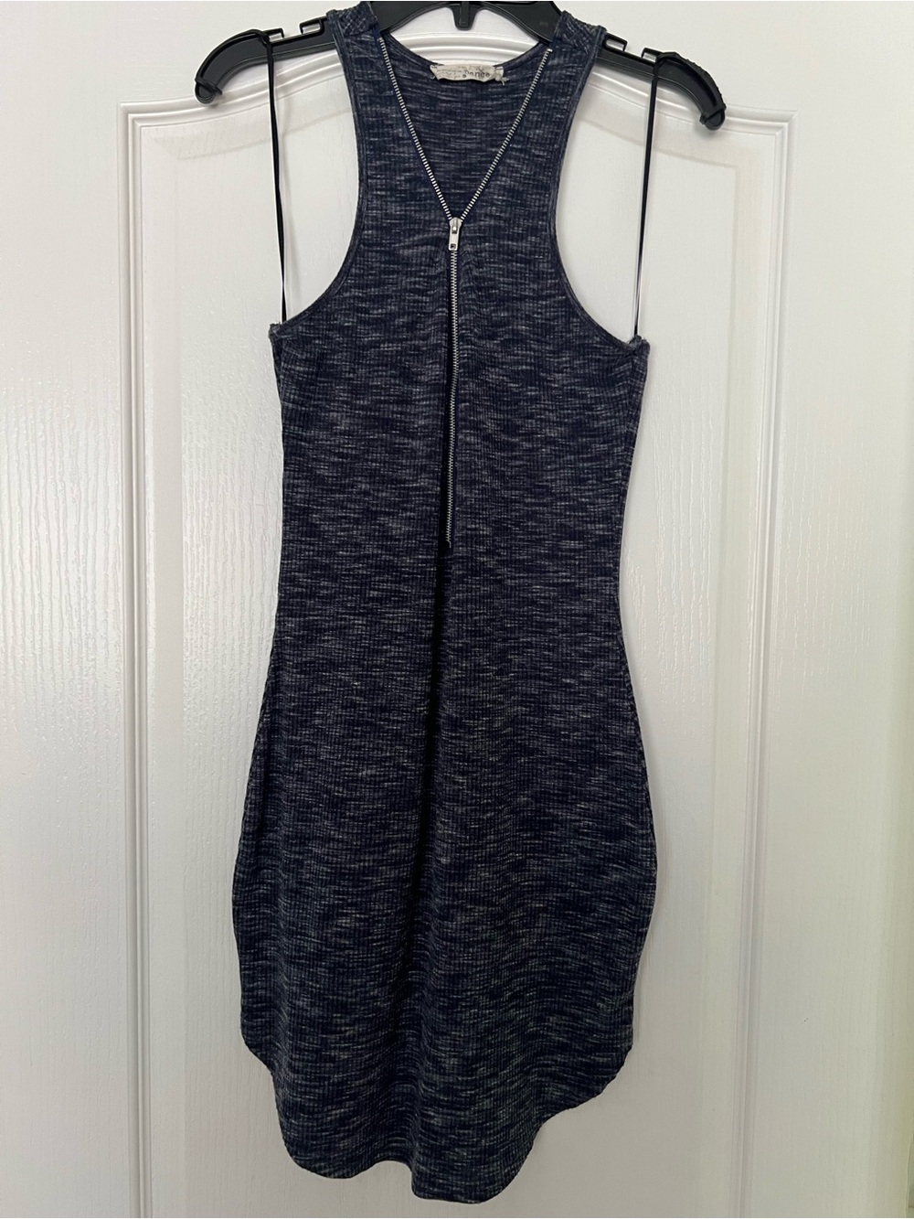Navy Heather Sleeveless Zip-Front Mini Dress